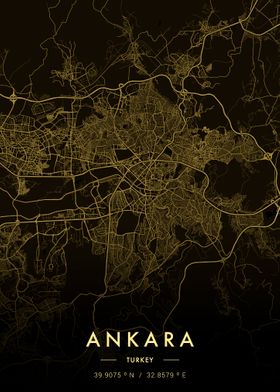 Ankara City Map Gold