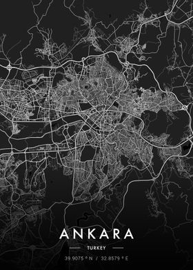 Ankara City Map Dark