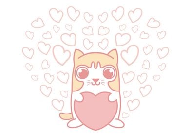 Cute cat holding heart