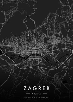 Zagreb City Map Dark