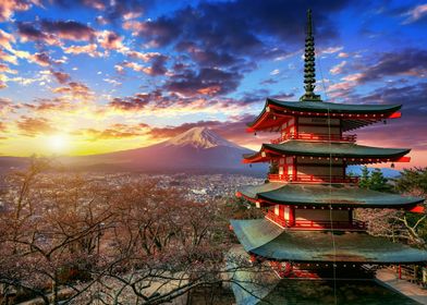 Japanese pagoda fuji mount