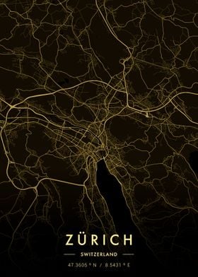 Zurich City Map Gold