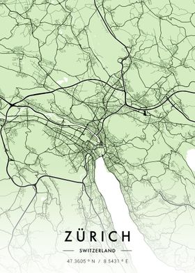 Zurich City Map Green