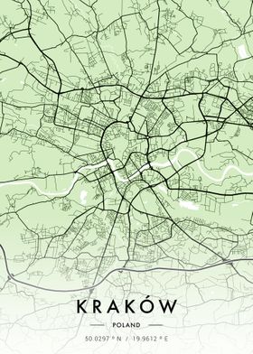 Krakow City Map Green