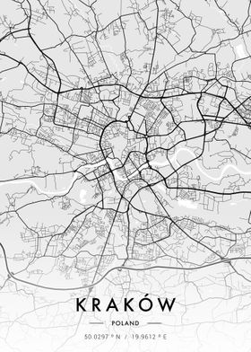 Krakow City Map White