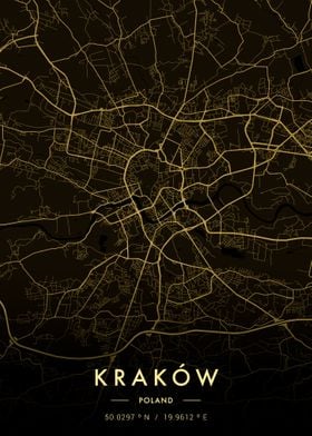 Krakow City Map Gold