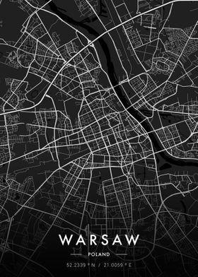 Warsaw City Map Dark