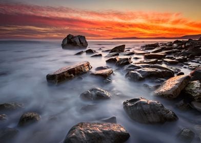 Beach sea rock lake sunset