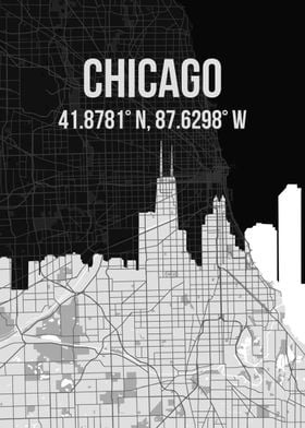 Chicago City Map Skyline