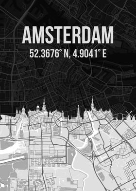 Amsterdam City Skyline Map