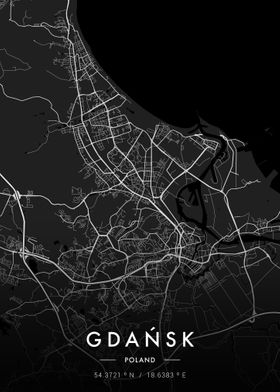 Gdansk City Map Dark