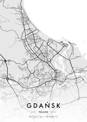 Gdansk City Map White