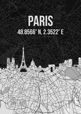 Paris City Map Skyline