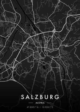 Salzburg City Map Dark