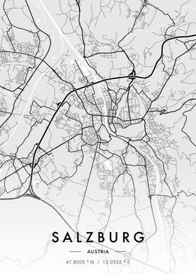 Salzburg City Map White