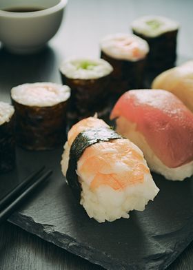 Sushi set sashimi rolls 