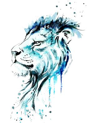 Lion Study in Blue