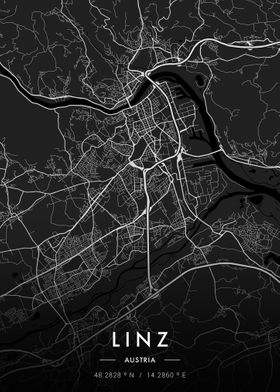 Linz City Map Dark