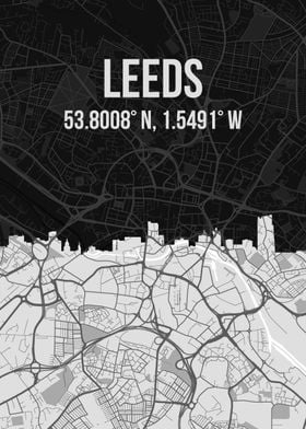 Leeds City Map UK Skyline