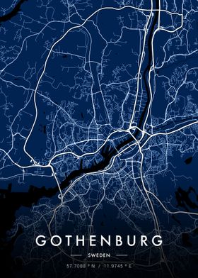 Gothenburg City Map Blue