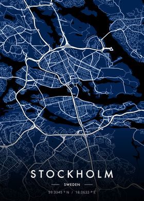 Stockholm City Map Blue