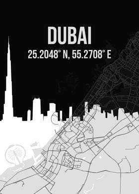 Dubai City Map Skyline