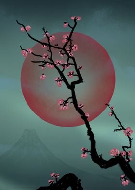Red moon and red blossom