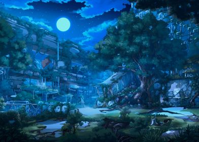 Fantasy anime city night