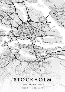 Stockholm City Map White