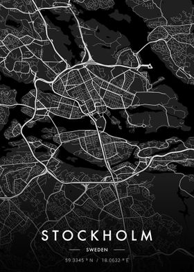 Stockholm City Map Dark