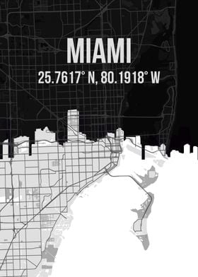 Miami City Map Skyline 