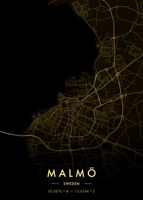 Malmo City Map Gold