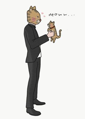 Tabby cat and Business man