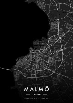 Malmo City Map Dark