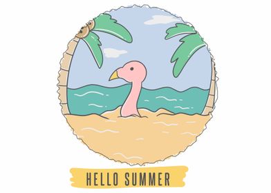 Hello summer cute flamingo