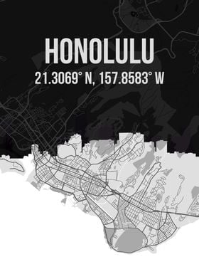 Honolulu City Map Skyline