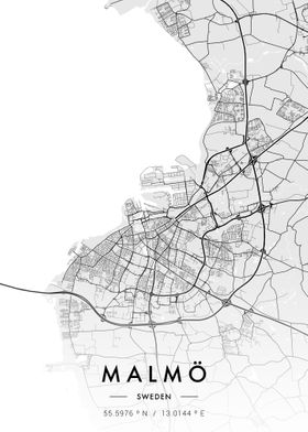 Malmo City Map White