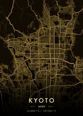 Kyoto City Map Gold