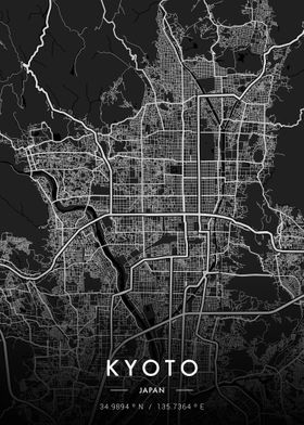 Kyoto City Map Dark