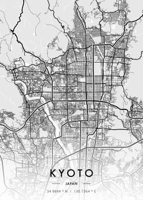 Kyoto City Map White