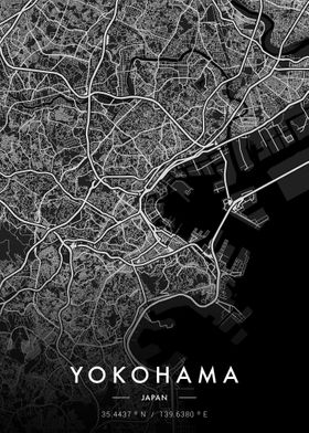 Yokohama City Map Dark