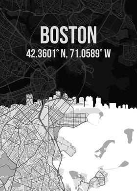 Boston City Map Skyline