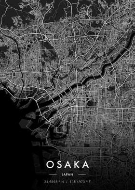 Osaka City Map Dark
