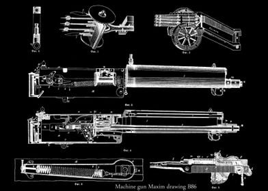 Machine gun Maxim drawing 