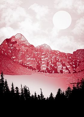 Red snowy mountains 