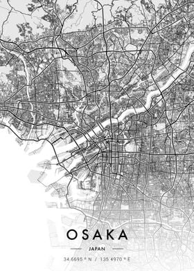 Osaka City Map White