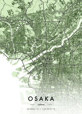 Osaka City Map Green