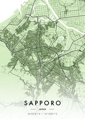 Sapporo City Map Green