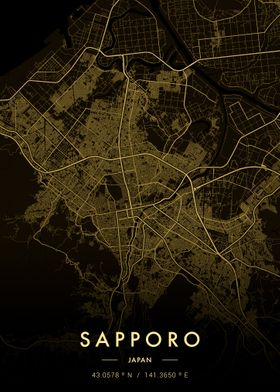 Sapporo City Map Gold