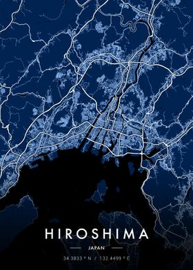 Hiroshima City Map Blue